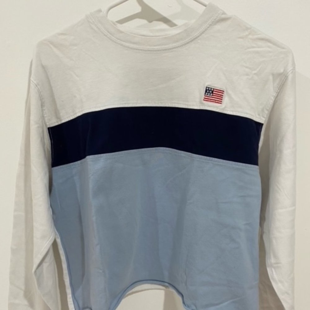 Mid-Length Cropped Long Sleeve Shirt with Flag